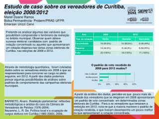 Pretende-se analisar algumas das variáveis que possibilitam compreender o fenômeno da reeleição