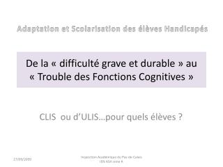 De la « difficulté grave et durable » au « Trouble des Fonctions Cognitives »