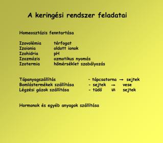 A keringési rendszer feladatai