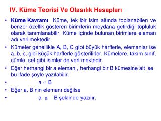IV. Küme Teorisi Ve Olasılık Hesapları