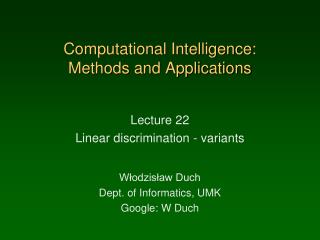 Computational Intelligence: Methods and Applications