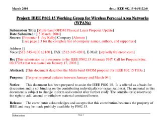 Project: IEEE P802.15 Working Group for Wireless Personal Area Networks (WPANs)