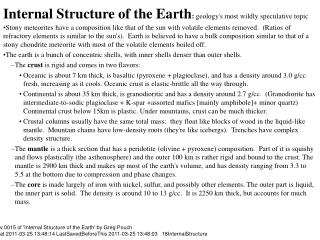 Internal Structure of the Earth : geology's most wildly speculative topic