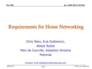 Requirements for Home Networking