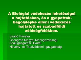 Szabó Piroska Csongrád Megyei Mezőgazdasági Szakigazgatási Hivatal