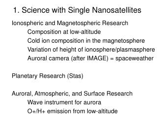 1. Science with Single Nanosatellites