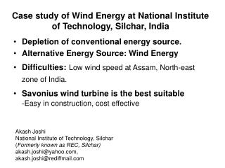Case study of Wind Energy at National Institute of Technology, Silchar, India
