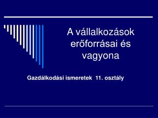 A vállalkozások erőforrásai és vagyona