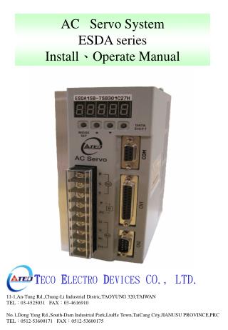 AC Servo System ESDA series Install 、 Operate Manual