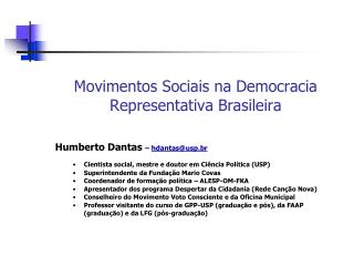 Movimentos Sociais na Democracia Representativa Brasileira