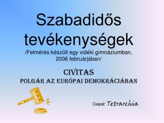 Szabadidős tevékenységek /Felmérés készült egy vidéki gimnáziumban, 2006 februárjában/