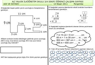 ALİ YALKIN İLKÖĞRETİM OKULU 3/A SINIFI ÖĞRENCİ ÇALIŞMA SAYFASI