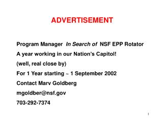 ADVERTISEMENT Program Manager In Search of NSF EPP Rotator