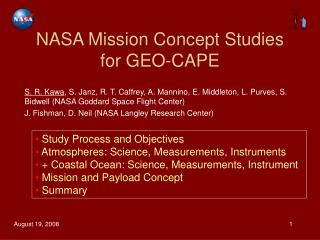 NASA Mission Concept Studies for GEO-CAPE