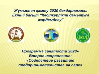 Программа занятости 2020» Второе направление: «Содействие развитию предпринимательства на селе»