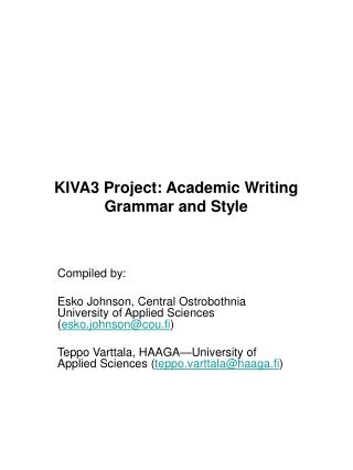 KIVA3 Project: Academic Writing Grammar and Style