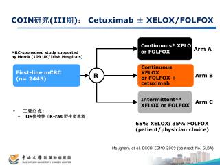 COIN 研究 (III 期 ) ： Cetuximab ± XELOX/FOLFOX