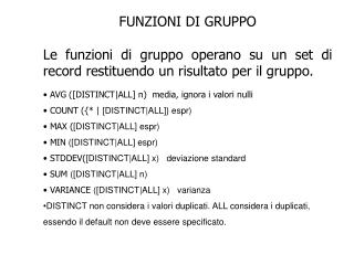 FUNZIONI DI GRUPPO