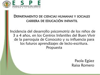 Departamento de ciencias humanas y sociales carrera de educación infantil