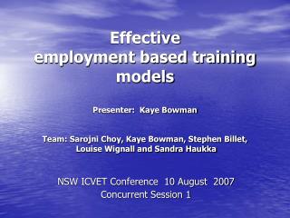 NSW ICVET Conference 10 August 2007 Concurrent Session 1