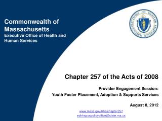 Chapter 257 of the Acts of 2008 Provider Engagement Session: