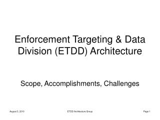 Enforcement Targeting &amp; Data Division (ETDD) Architecture