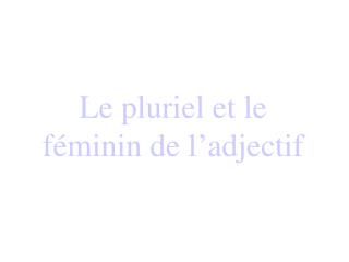 Le pluriel et le féminin de l ’ adjectif