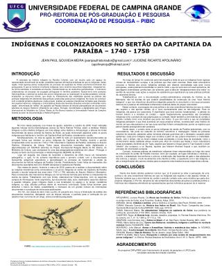 INDÍGENAS E COLONIZADORES NO SERTÃO DA CAPITANIA DA PARAÍBA – 1740 - 1758