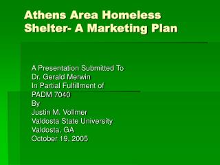 Athens Area Homeless Shelter- A Marketing Plan