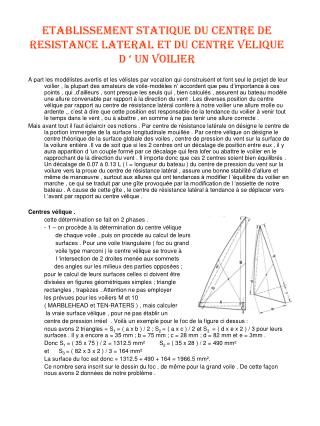 ETABLISSEMENT STATIQUE DU CENTRE DE RESISTANCE LATERAL ET DU CENTRE VELIQUE D ‘ UN VOILIER