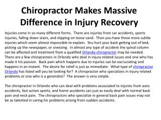 Chiropractor Makes Massive Difference in Injury Recovery