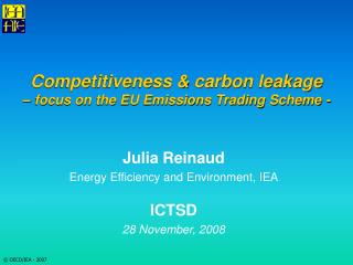 Competitiveness &amp; carbon leakage – focus on the EU Emissions Trading Scheme -