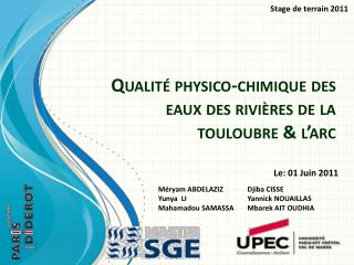 Qualité physico-chimique des eaux des rivières de la touloubre &amp; l’arc