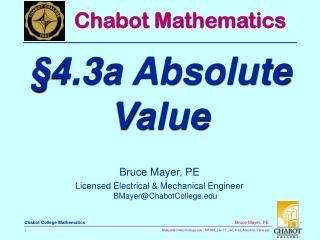 Bruce Mayer, PE Licensed Electrical &amp; Mechanical Engineer BMayer@ChabotCollege