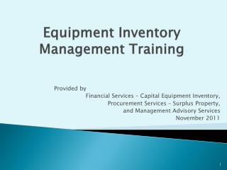 Equipment Inventory Management Training