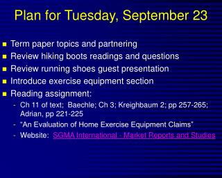 Plan for Tuesday, September 23