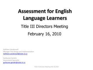 Assessment for English Language Learners