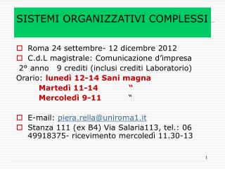 SISTEMI ORGANIZZATIVI COMPLESSI