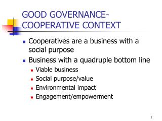 GOOD GOVERNANCE- COOPERATIVE CONTEXT