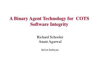 A Binary Agent Technology for COTS Software Integrity