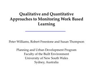 Qualitative and Quantitative Approaches to Monitoring Work Based Learning