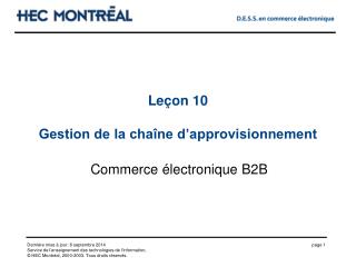 Leçon 10 Gestion de la chaîne d’approvisionnement