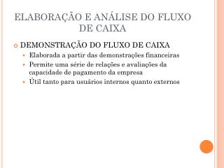 ELABORAÇÃO E ANÁLISE DO FLUXO DE CAIXA