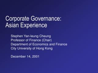 Corporate Governance: Asian Experience