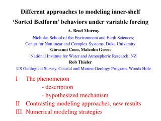 Different approaches to modeling inner-shelf ‘Sorted Bedform’ behaviors under variable forcing