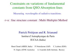 Constraints on variations of fundamental constants from QSO Absorption lines