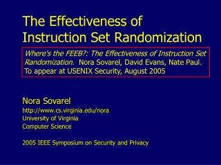 The Effectiveness of Instruction Set Randomization