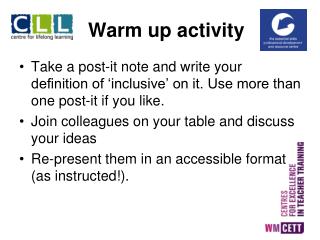 Warm up activity