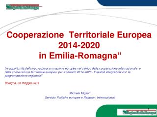 Cooperazione Territoriale Europea 2014-2020 in Emilia-Romagna”