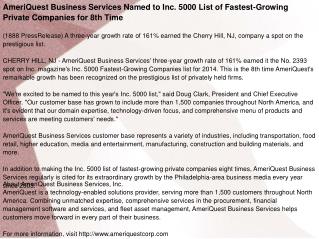 AmeriQuest Business Services Named to Inc. 5000 List